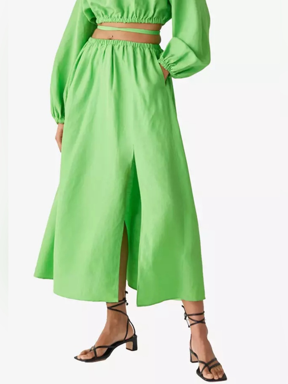 NWT Stockholm Atelier & Other Stories Lime Green Midi Skirt with Front Slit